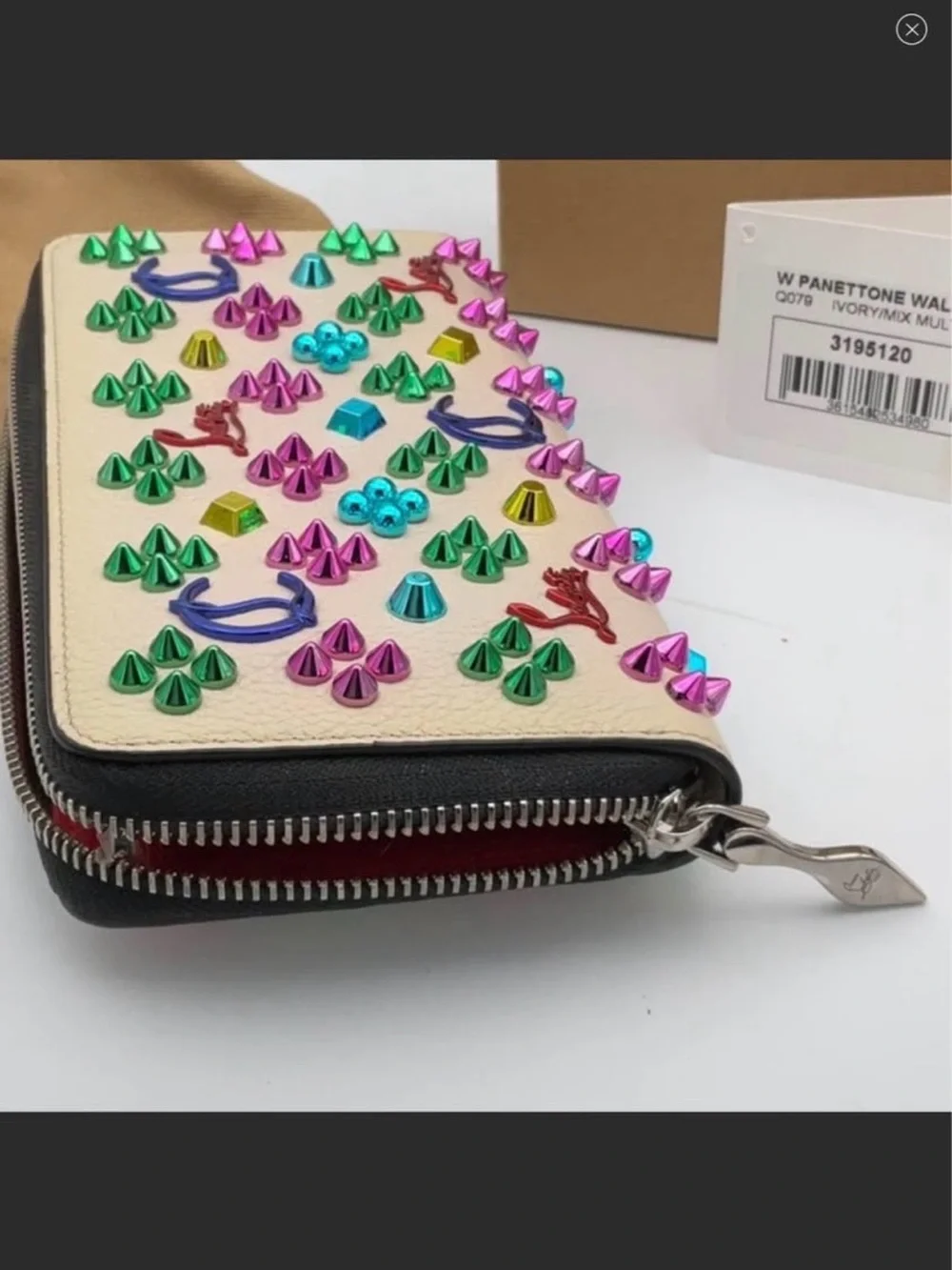 Christian Louboutin 100% authentic Panettone Wallet NV Calf EMP/SP Ivory mix Mul
